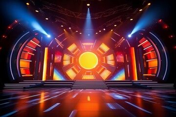 Stage with bright lights and stage background.