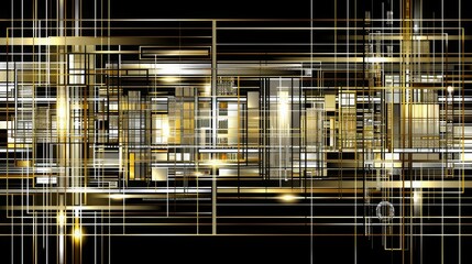 Abstract illustration - lots of lines in gold and silver, tan and brown, on black