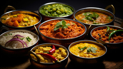 Indian curry selection - Close-up food image.