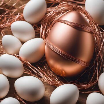 Easter Concept White Egg Copper Wire, Banner Image For Website, Background, Desktop Wallpaper