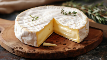 Camembert cheese on a wooden board - 726142521
