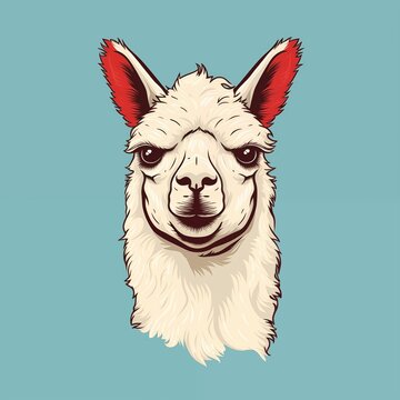 Lineart Vector Style of Lama Head Isolated on Blue Background for Shirt Design. Generative AI