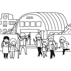 災害時に近所の学校の避難所へ向かう家族