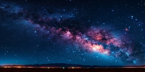 Vivid Milky Way Galaxy Over Glowing Horizon in Night Landscape