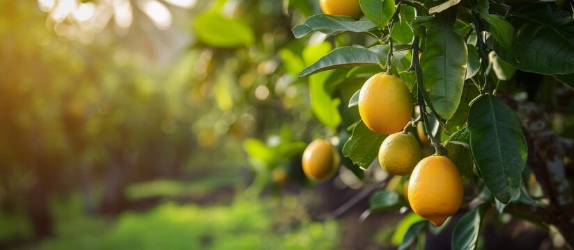 Bali lemon tree bearing fruit in the afternoon.