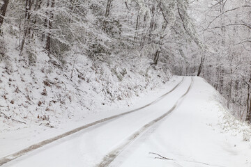 Winter Snow on Hwy 32 in Cosby, TN