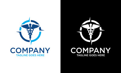 Creative compass with Classic Snake Stick and Wings Medicine Logo Symbol