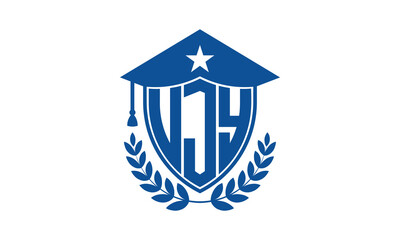UJY three letter iconic academic logo design vector template. monogram, abstract, school, college, university, graduation cap symbol logo, shield, model, institute, educational, coaching canter, tech