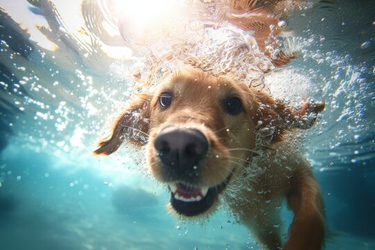 dog playing in water