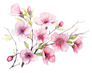 Pink cherry blossom isolated on Png Transparent background