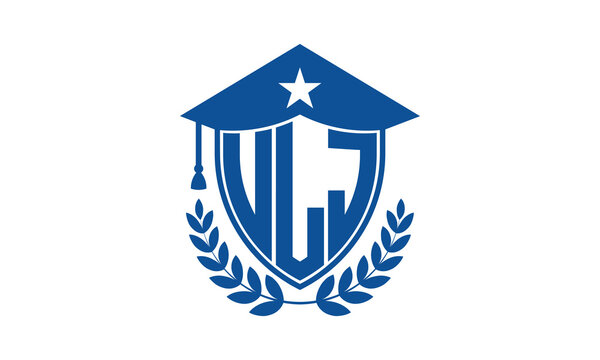ULJ three letter iconic academic logo design vector template. monogram, abstract, school, college, university, graduation cap symbol logo, shield, model, institute, educational, coaching canter, tech