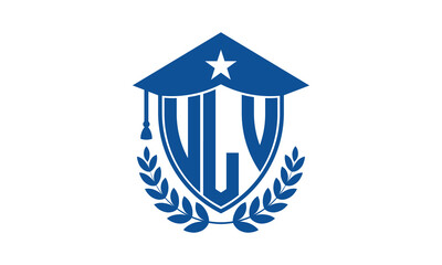ULV three letter iconic academic logo design vector template. monogram, abstract, school, college, university, graduation cap symbol logo, shield, model, institute, educational, coaching canter, tech