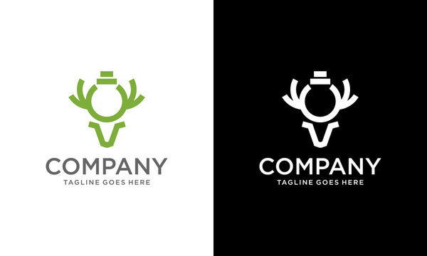 Creative linear Deer head bulb shape concept Logo Design template.