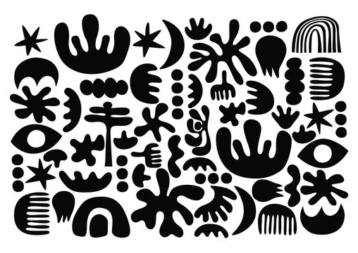 set of abstract doodle icons and nature silhouettes