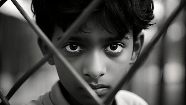 Indian boy, ly in teens, instinctively keeps to edges of school playground. He eyes each passerby with fervent attention, touch of restlessness noticeable in behavior. This hypervigilance,