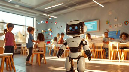 Educational Robot Interacting with Children in Classroom.