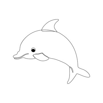 Dolphin fish jumps out of the water continuous one line outline vector drawing illustration