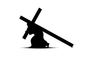Black silhouette of Christ carrying the cross.