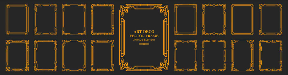 Art Deco gold frame , vintage frame , ornament frame ,line geometric luxury frames , wedding banner label card geometric background vector illustration - obrazy, fototapety, plakaty