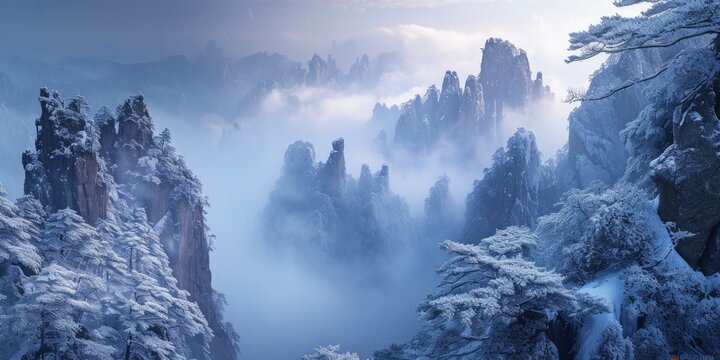 A Collection of Breathtaking Landscape Photographs Showcasing the Serene Beauty of Snow-Blanketed Mountain Ranges.