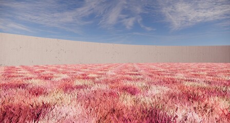 simple pink colorful grass concrete wall 3d