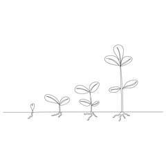 One line drawing plant growth processing outline vector illustration