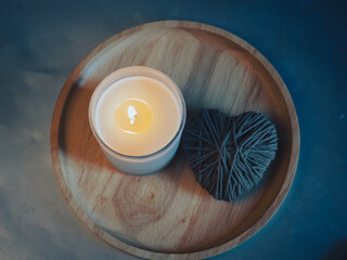 Scented candles and yarn hearts for Valentine's Day
