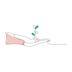 One line drawing plant growth processing outline vector illustration