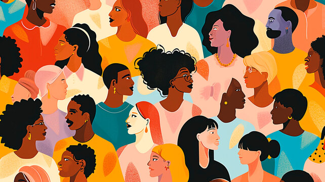 Multinationality and cultural diversity: Illustration of people of different races united together. friendship between nations. Generative AI