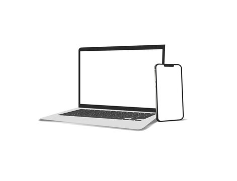 laptop phone desktop mockup iphone like silver white background smartphone render