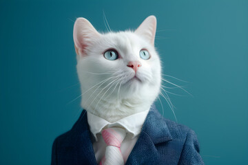 Cat animal in a business suits at the studio on isolated background. Generative Ai