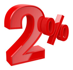 2 percent off discount number red 3d render