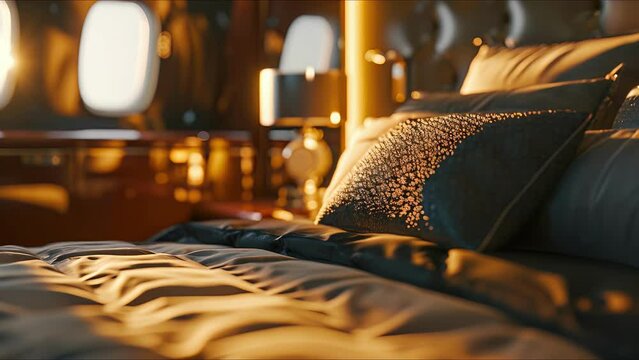Immerse yourself in a co of luxury on the private jets sumptuous bed, serenaded by a backdrop of ling stars.