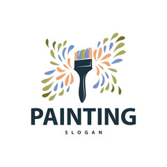 Paint logo simple wall paint brush design with colorful elegant vector template