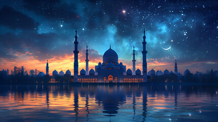 Fototapeta na wymiar Beautyful mosque in Ramadan