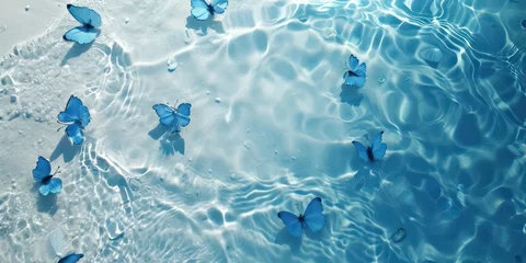 Photo sur Plexiglas Papillons en grunge Beach with blue butterflies beautiful light.