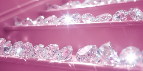 Light Pink Staircase Steps Adorned with White Transparent Diamonds, Their Sparkle Creating a Bright and Magical Atmosphere