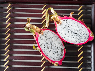 Dragon fruit cut in half