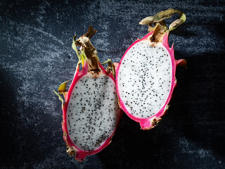Dragon fruit cut in half