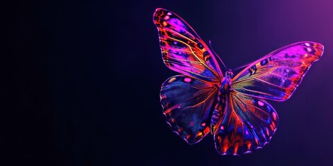 Fluorescent butterfly blacklight black background.