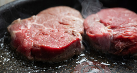 Steak grilled in an iron pan	