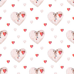 Beautiful seamless pattern with hearts for Valentine's Day. It can be used as a background template for wallpaper, printing on fabrics, wrapping paper.	