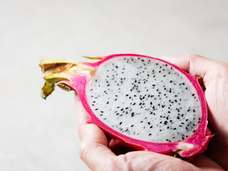 Dragon fruit cut in half	