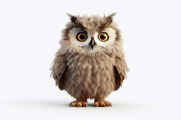 Eurasian Eagle-Owl on a white background. Adorable 3D cartoon animal portrait	
