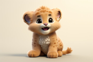 Naklejka premium Mountain Lion cub on a white background. Adorable 3D cartoon animal portrait. 