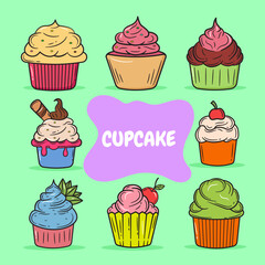 Cupcake hand drawn color style doodle.  vector Illustration