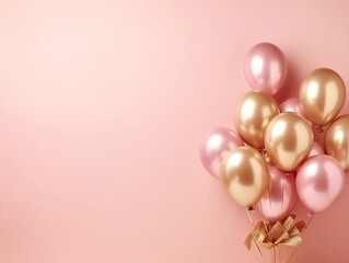 Gold pink balloons on a pink background with blank text space