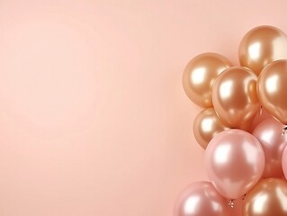 Fototapeta na wymiar Gold pink balloons on a pink background with blank text space