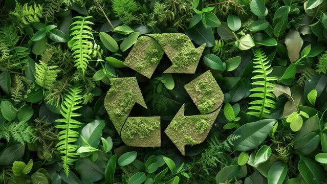 Recycle symbol made of leafy greenery. Conceptual video of recycling environmental protection, eco friendly, waste reduction, Sustainable living. Earth day. 