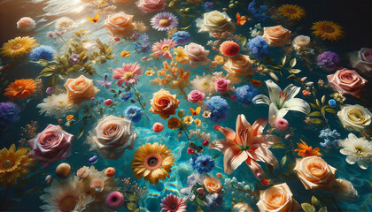 Enchanting Floral Array Afloat in Sunlit Waters